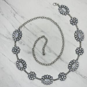 Silver Tone Concho Flower Cluster Faux Stone Chain Belt One Size (OS) Western ✨